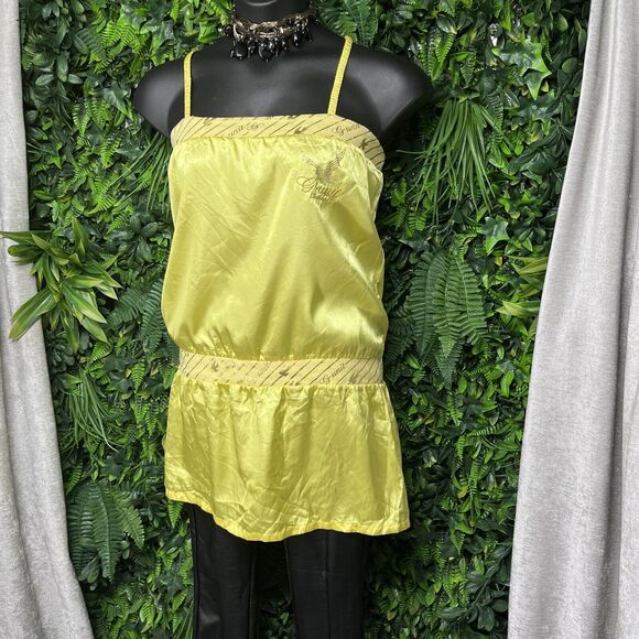 VTG G-UNIT Women Tops XL Yellow Graphic Embroidered Spaghetti Strap Blouse 1676 - Picture 4 of 10